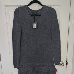 Twin Set Simona Barbieri Grey V-Neck Knit Mini Dress / Long Tunic Size M